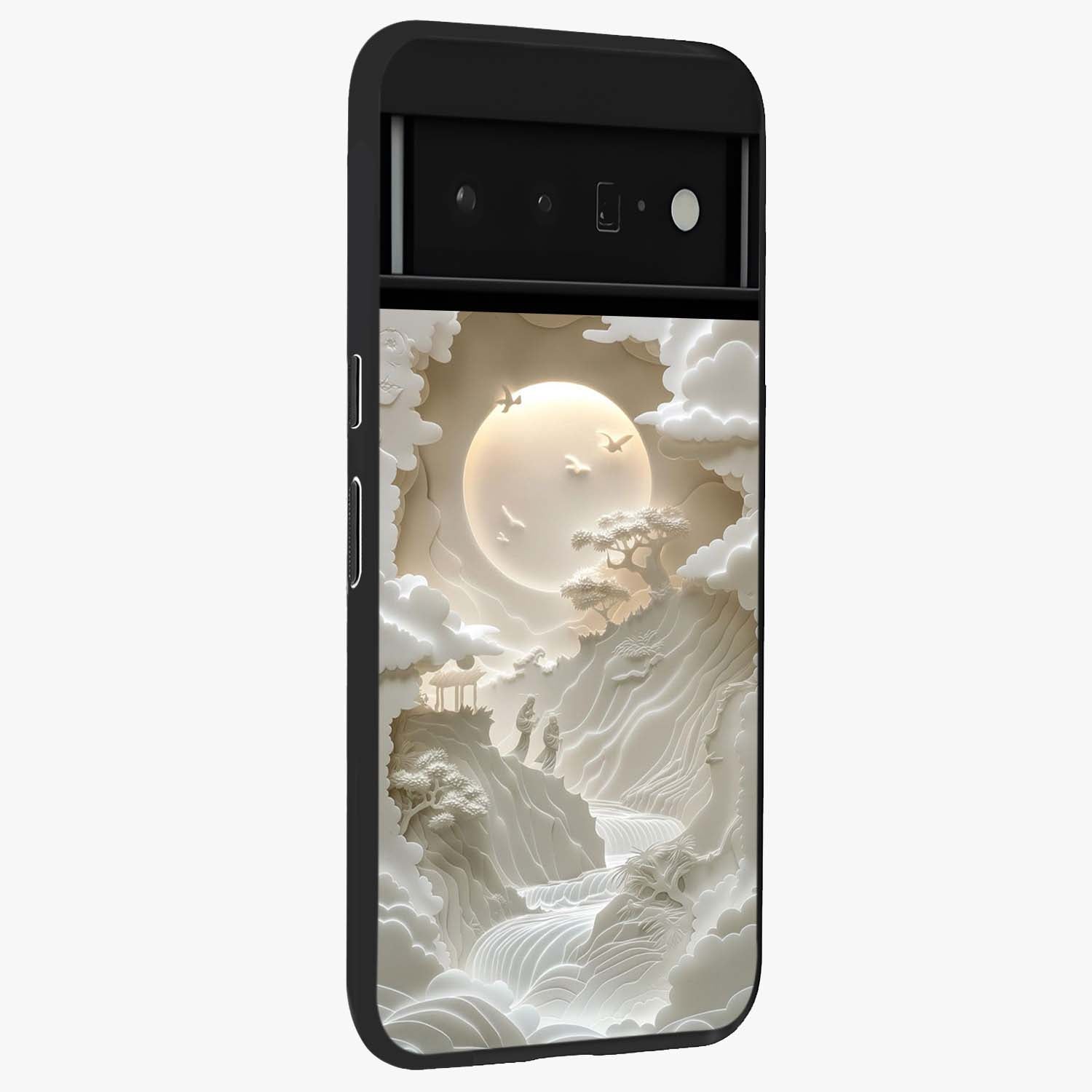 Celestial Origami Glass Case upright view showcasing creative origami artwork with modern celestial style.