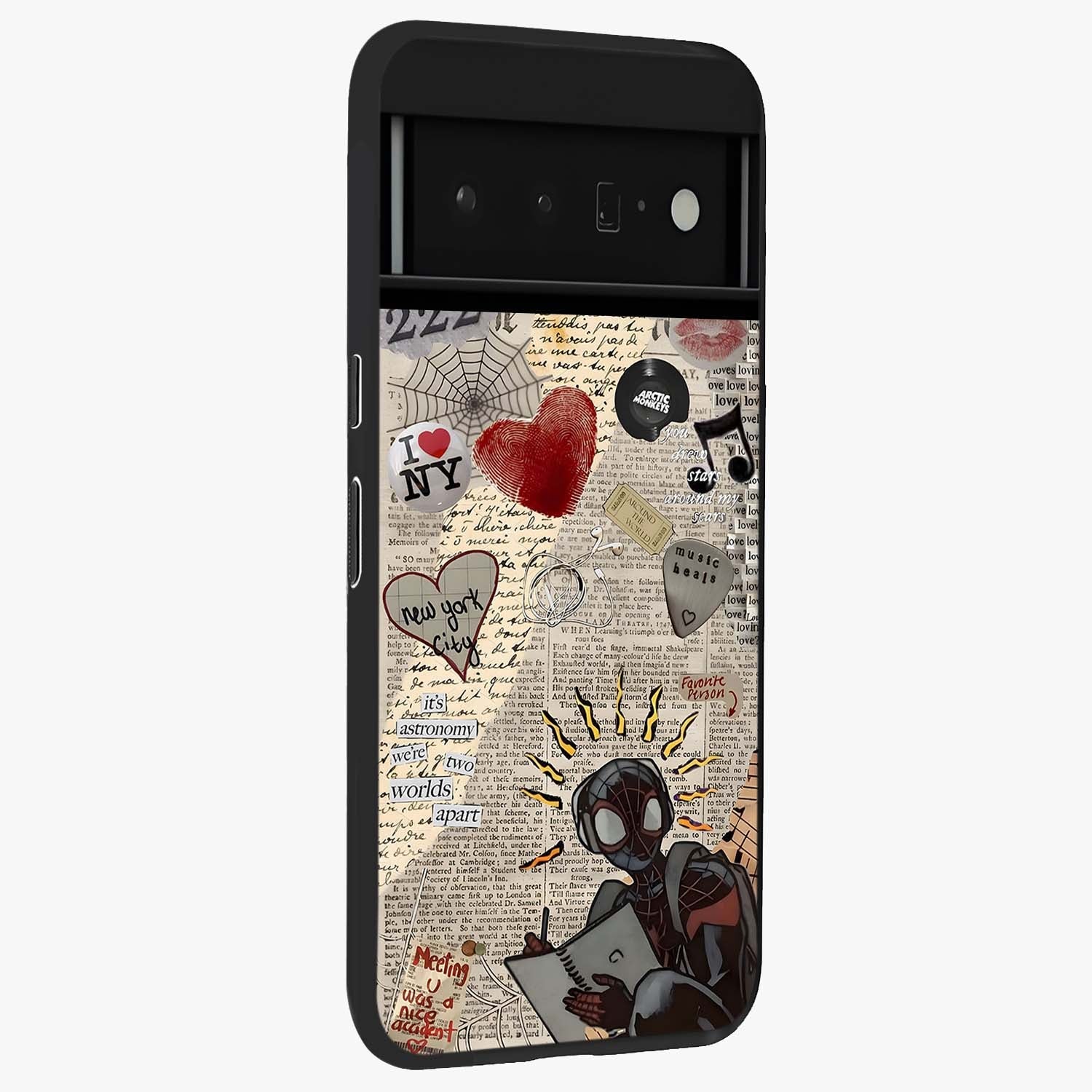 City Dream Sketch Glass Case upright view showcasing urban skyline artwork with stylish hand drawn design.