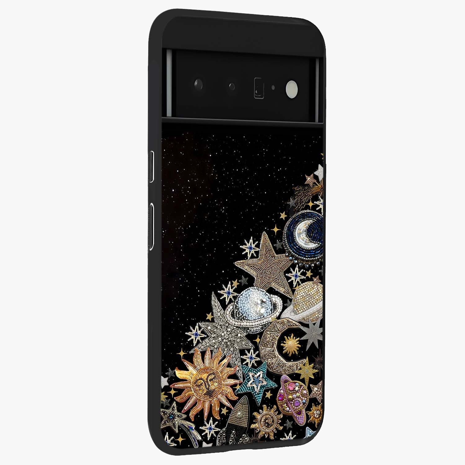 Cosmic Sparkle Dreams Glass Case upright view showcasing glowing cosmic artwork with magical galaxy theme.