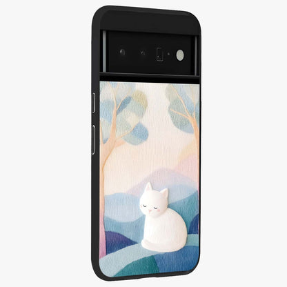 Cotton Dream Cat Glass Case upright view showcasing charming cat artwork with cozy dreamy theme.