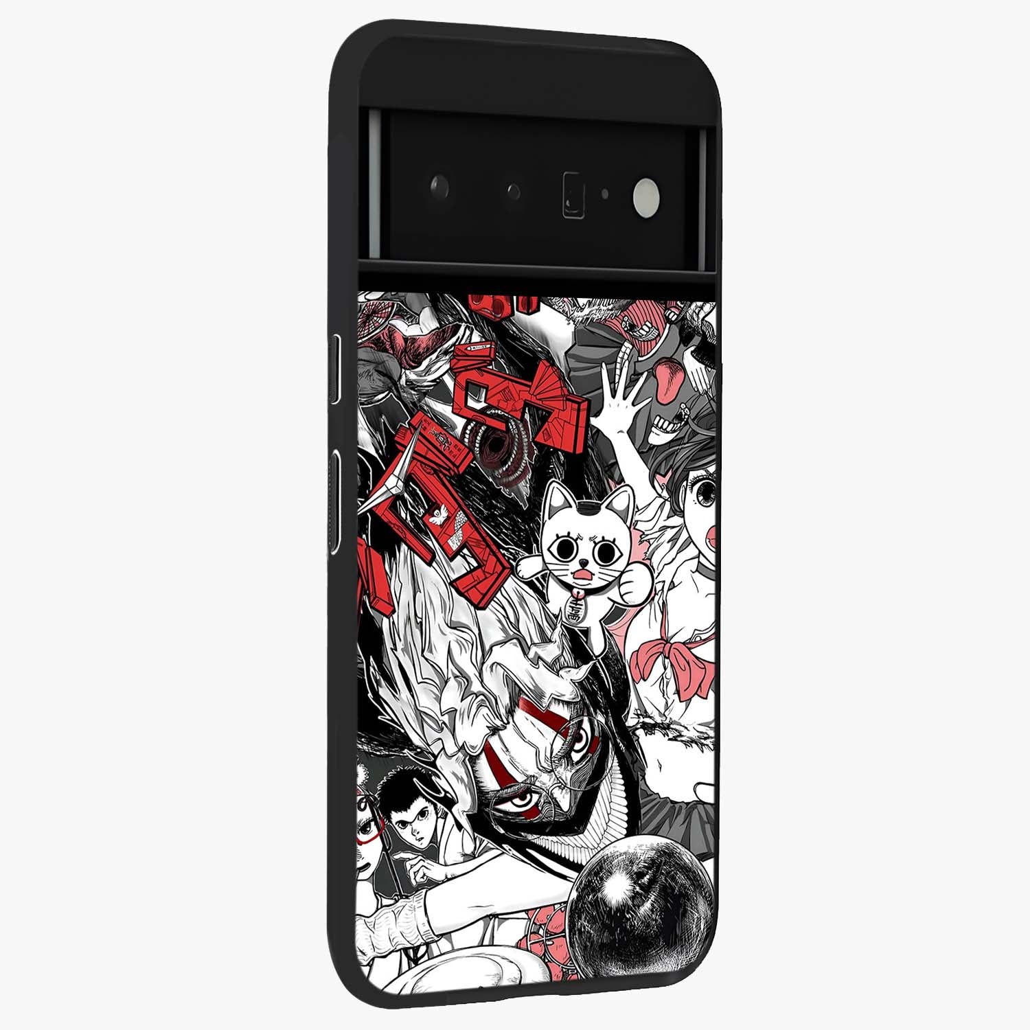 Crimson Chaos Panel Glass Case upright view showcasing intense crimson artwork with dramatic aesthetic style.