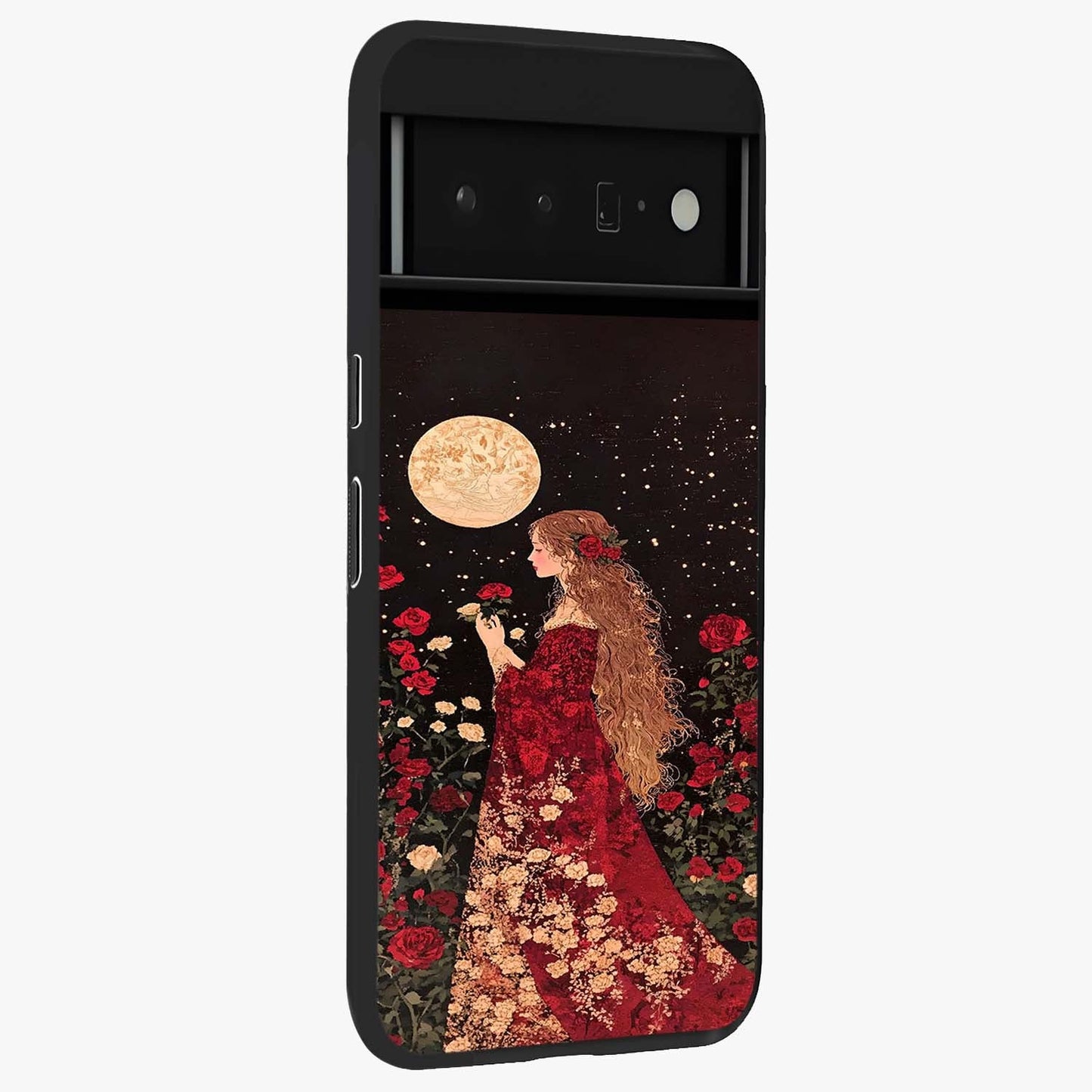 Crimson Dreams Glass Case upright view showcasing dreamy red toned artwork with modern aesthetic style.