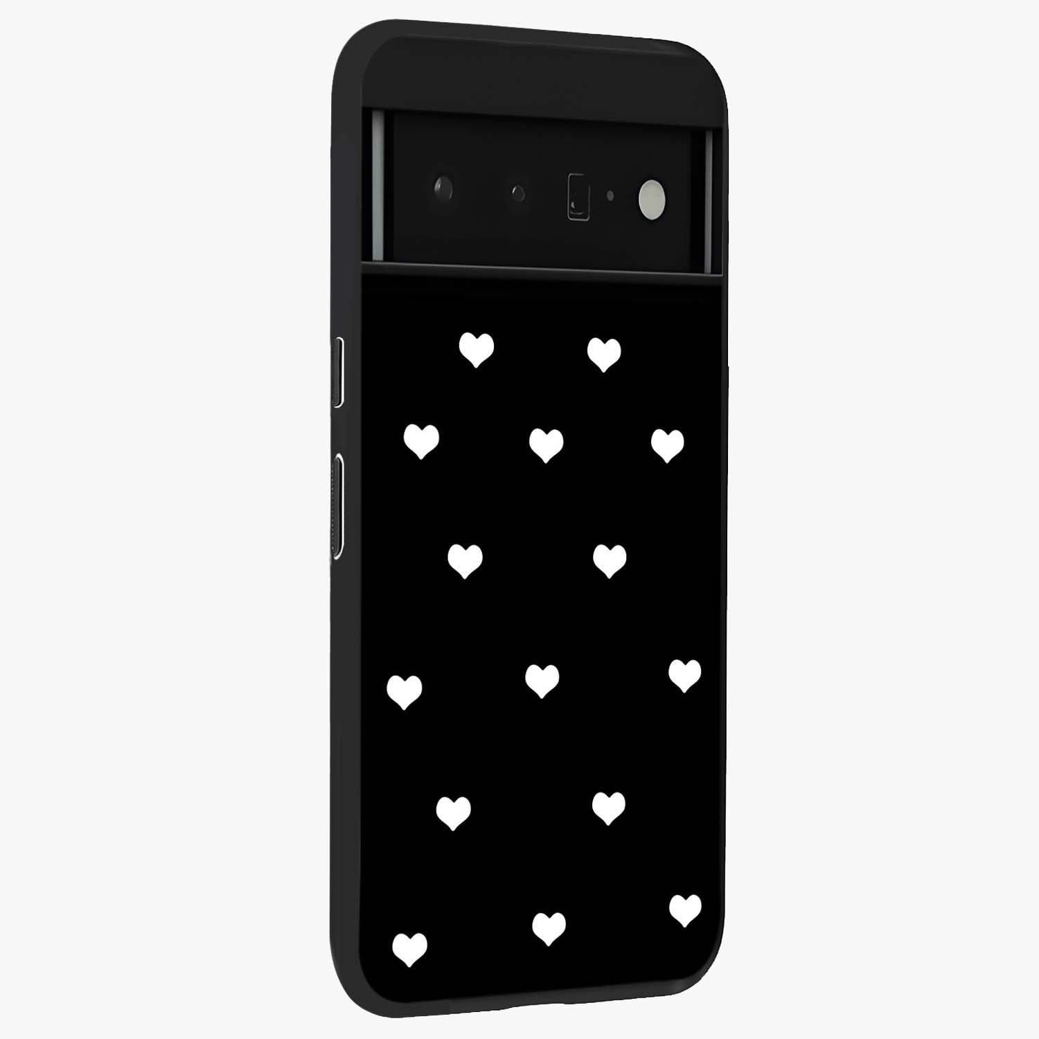 Cute And Simple White Hearts Glass Case upright view showcasing simple white hearts artwork with soft minimal theme.