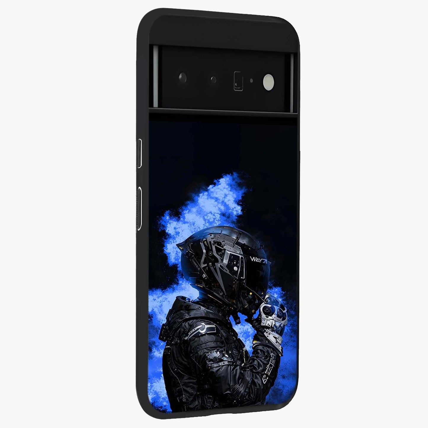 Cyber Sentinel Protocol Glass Case upright view showcasing advanced cyber sentinel artwork with futuristic tech theme.