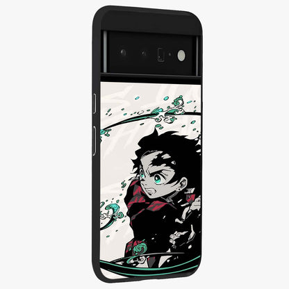 Demon Slayer Glass Case upright view showcasing powerful anime artwork with intense warrior theme.