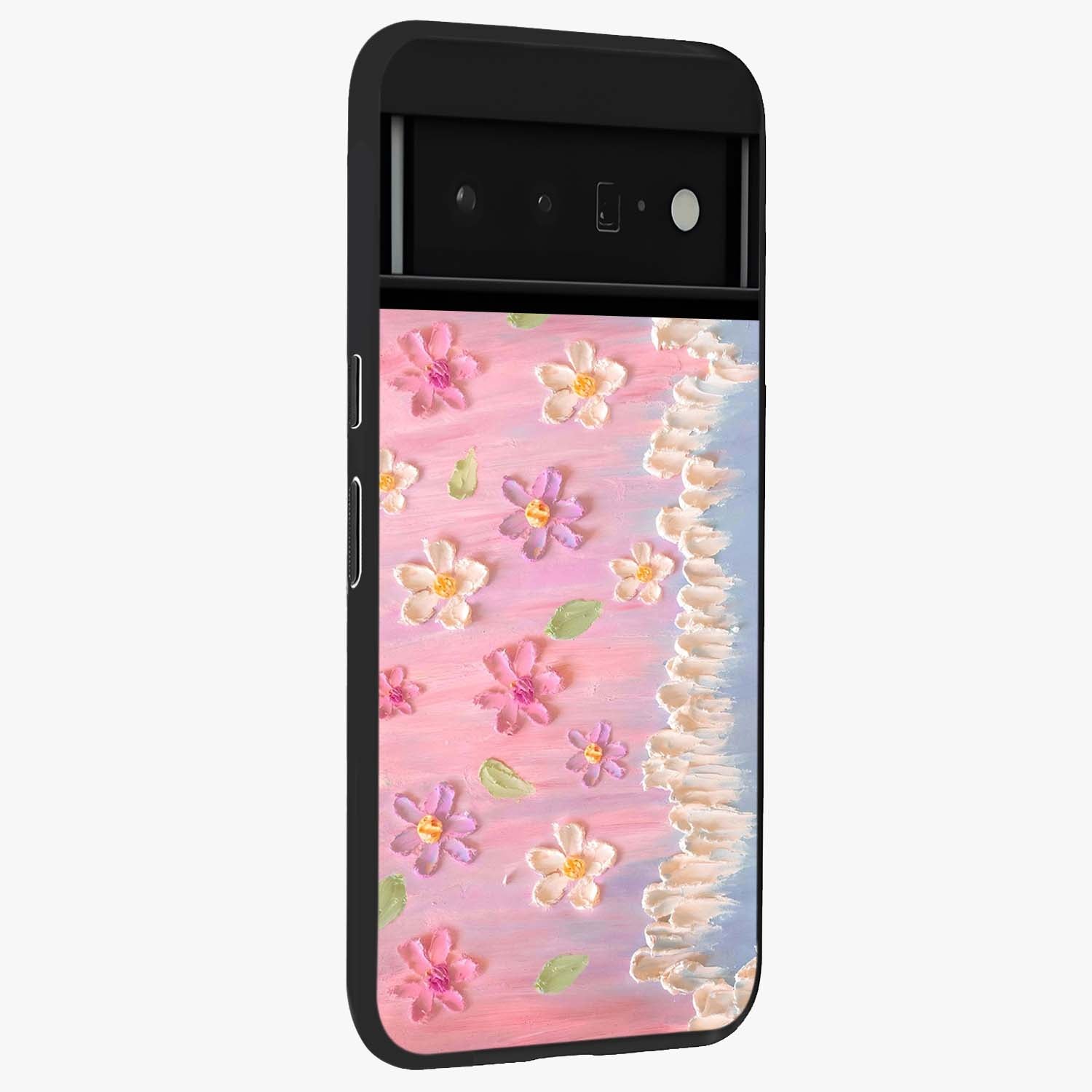 Dreamy Painted Garden Glass Case upright view showcasing vibrant floral garden artwork with artistic nature theme.
