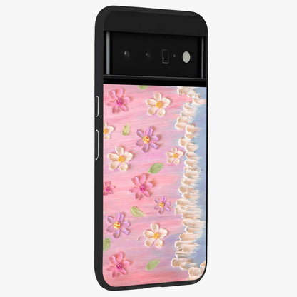 Dreamy Painted Garden Glass Case upright view showcasing vibrant floral garden artwork with artistic nature theme.