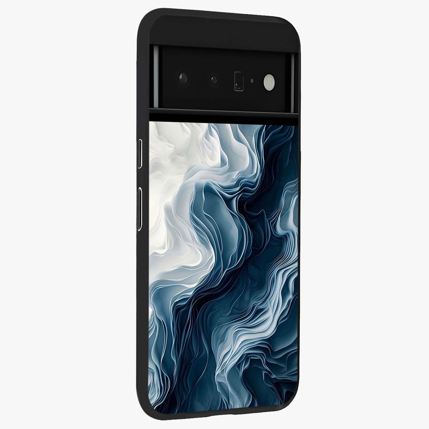 Ethereal Paper Marble Glass Case upright view showcasing smooth marble artwork with refined minimalist theme.
