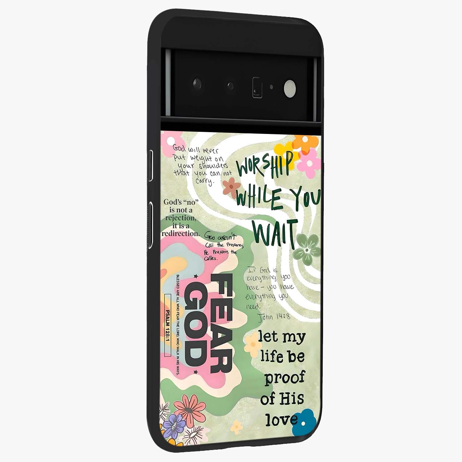 Faith Over Fear Glass Case upright view showcasing bold typography artwork with uplifting motivational theme.