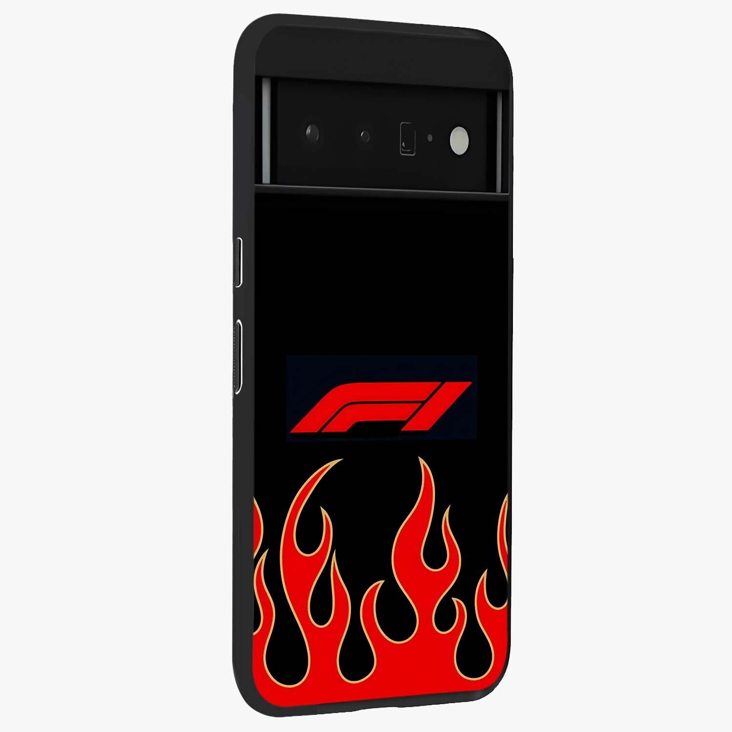 Fire F11 Glass Case upright view showcasing dynamic flame artwork with intense visual theme.