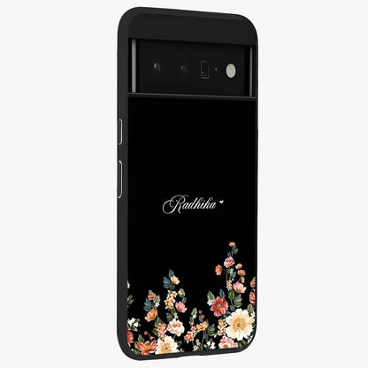 Floral Design With a Custom Personalized Name Glass Case upright view showcasing delicate floral artwork with personalized aesthetic style.
