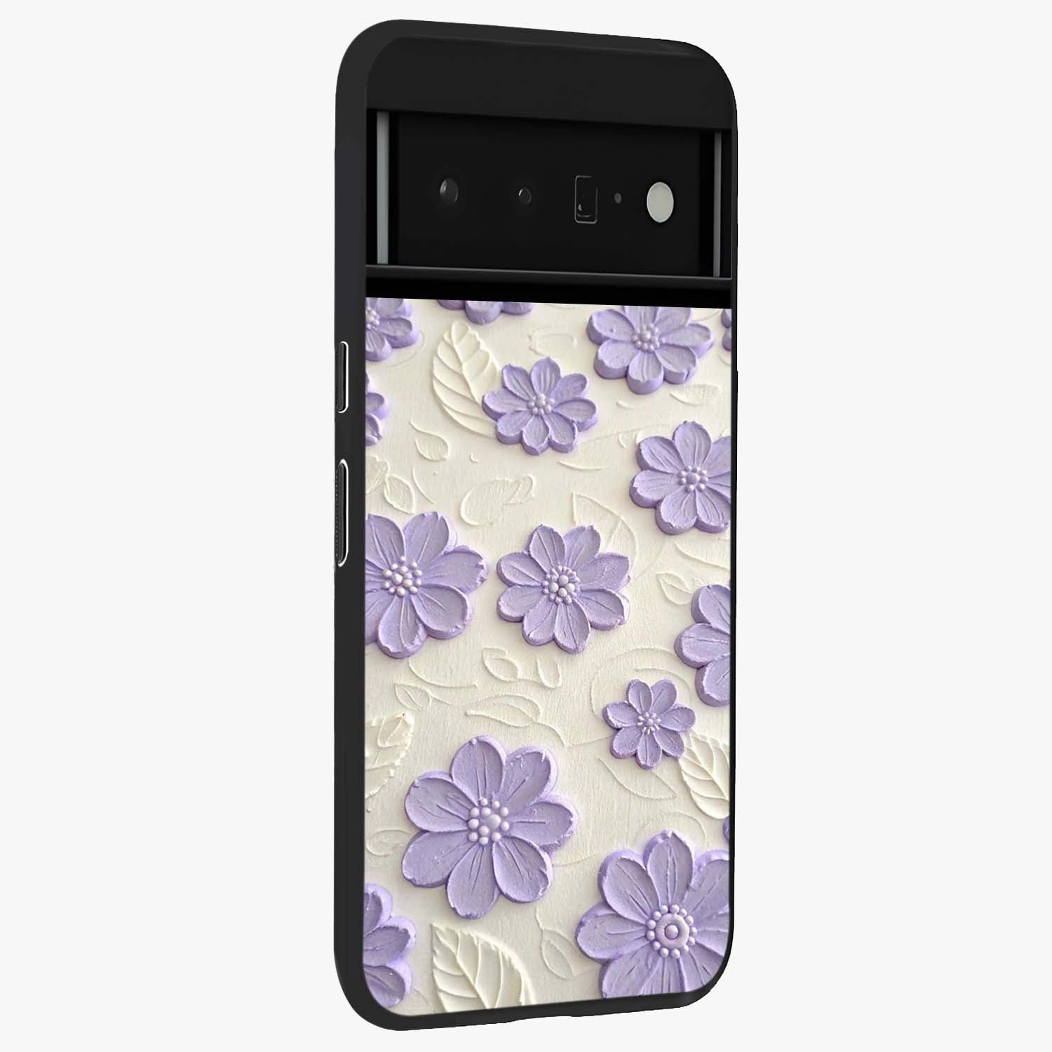 Floral Wall Art With Purple Flowers Glass Case upright view showcasing elegant purple flower artwork with decorative floral theme.