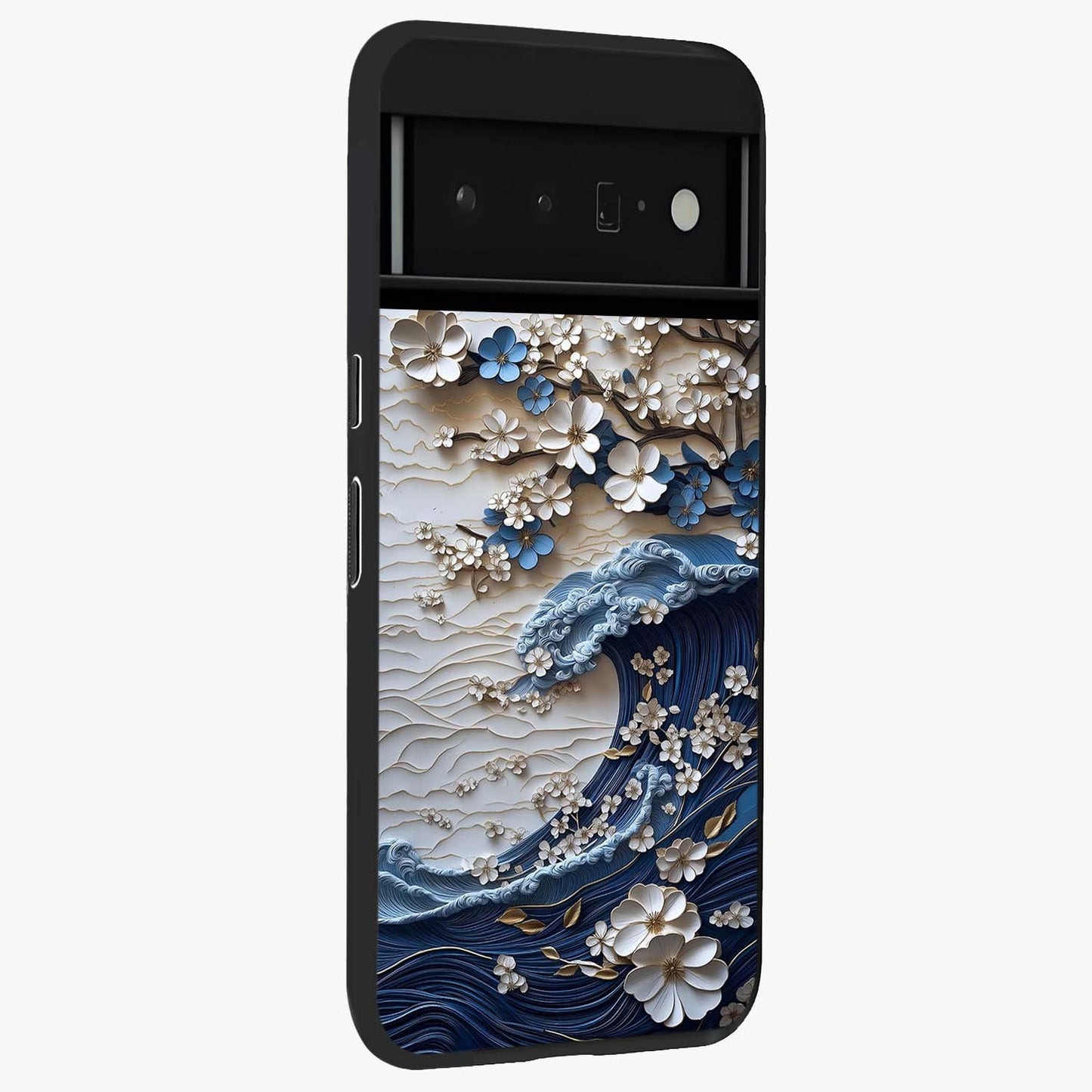 Floral Wave Origami Glass Case upright view showcasing creative floral origami artwork with artistic decorative theme.