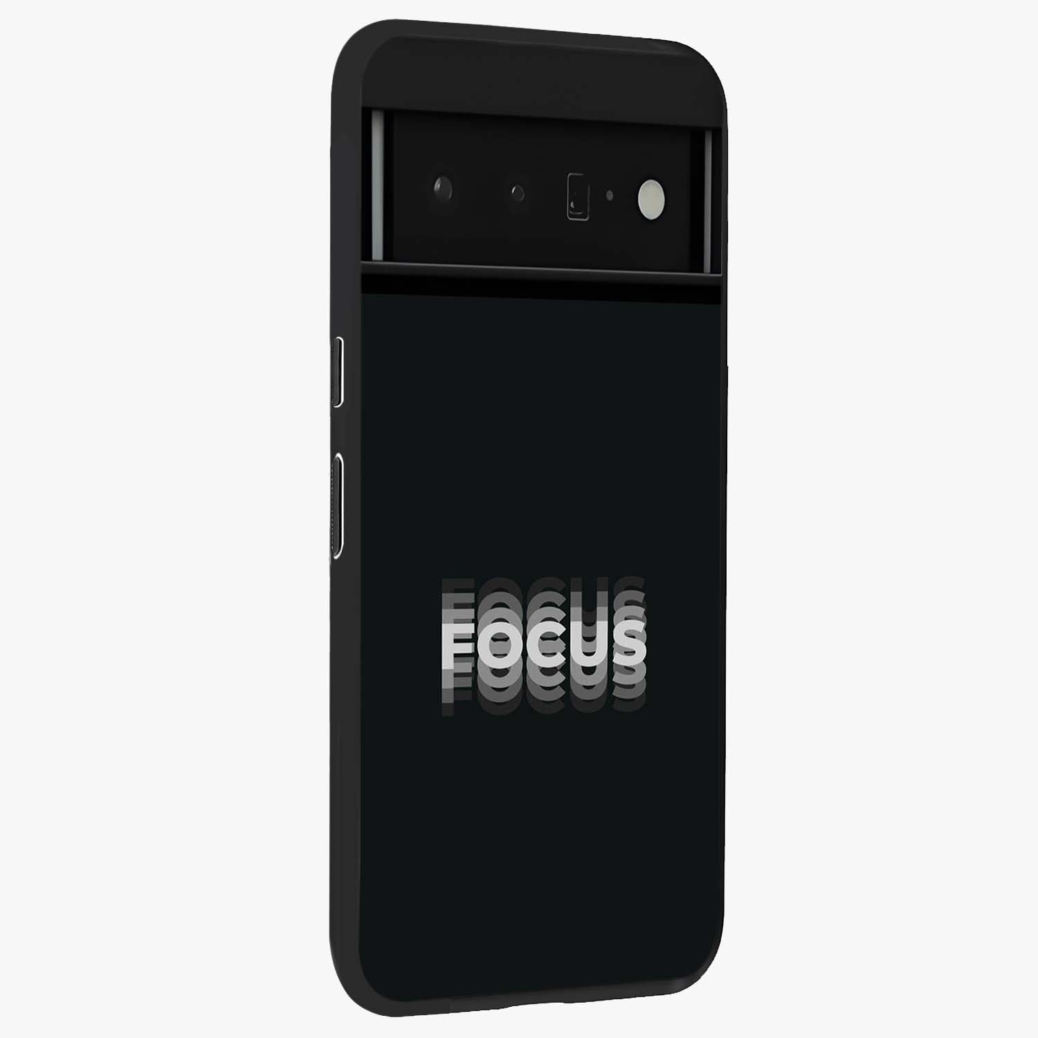 Focus Mode On Glass Case upright view showcasing strong typography statement with sleek motivational theme.
