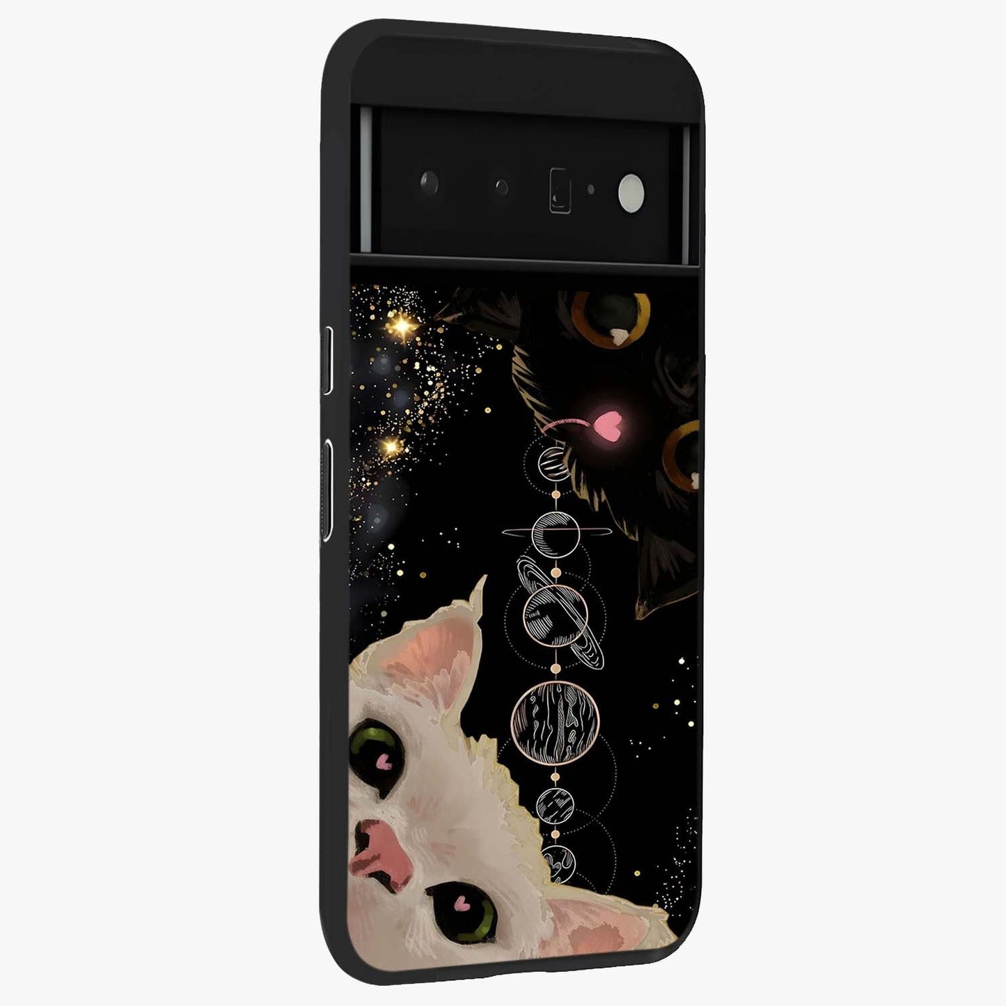 Galactic Cat Glass Case upright view showcasing mystical cat artwork with dreamy cosmic theme.