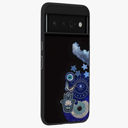 Galactic Charm Cluster Glass Case upright view showcasing glowing cosmic charm artwork with magical celestial style.