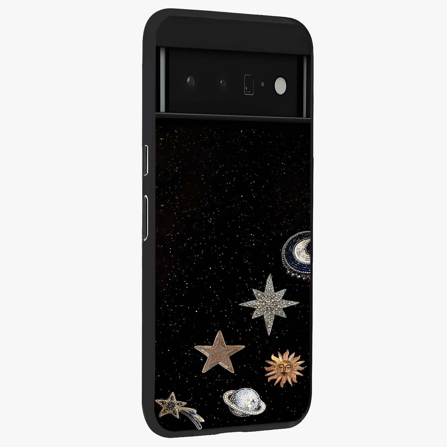 Galactic Charm Glow Glass Case upright view showcasing glowing cosmic charm artwork with magical celestial style.