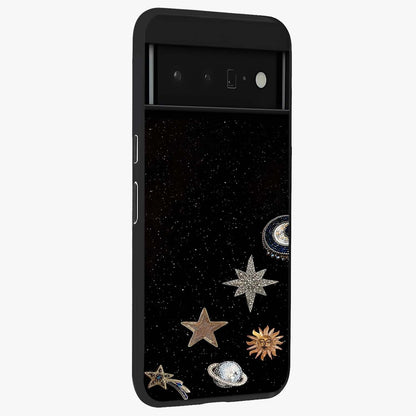 Galactic Charm Glow Glass Case upright view showcasing glowing cosmic charm artwork with magical celestial style.