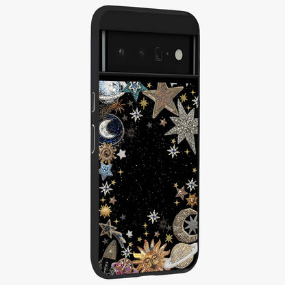 Galactic Jewel Stars Glass Case upright view showcasing glittering star jewel artwork with vibrant galaxy theme.