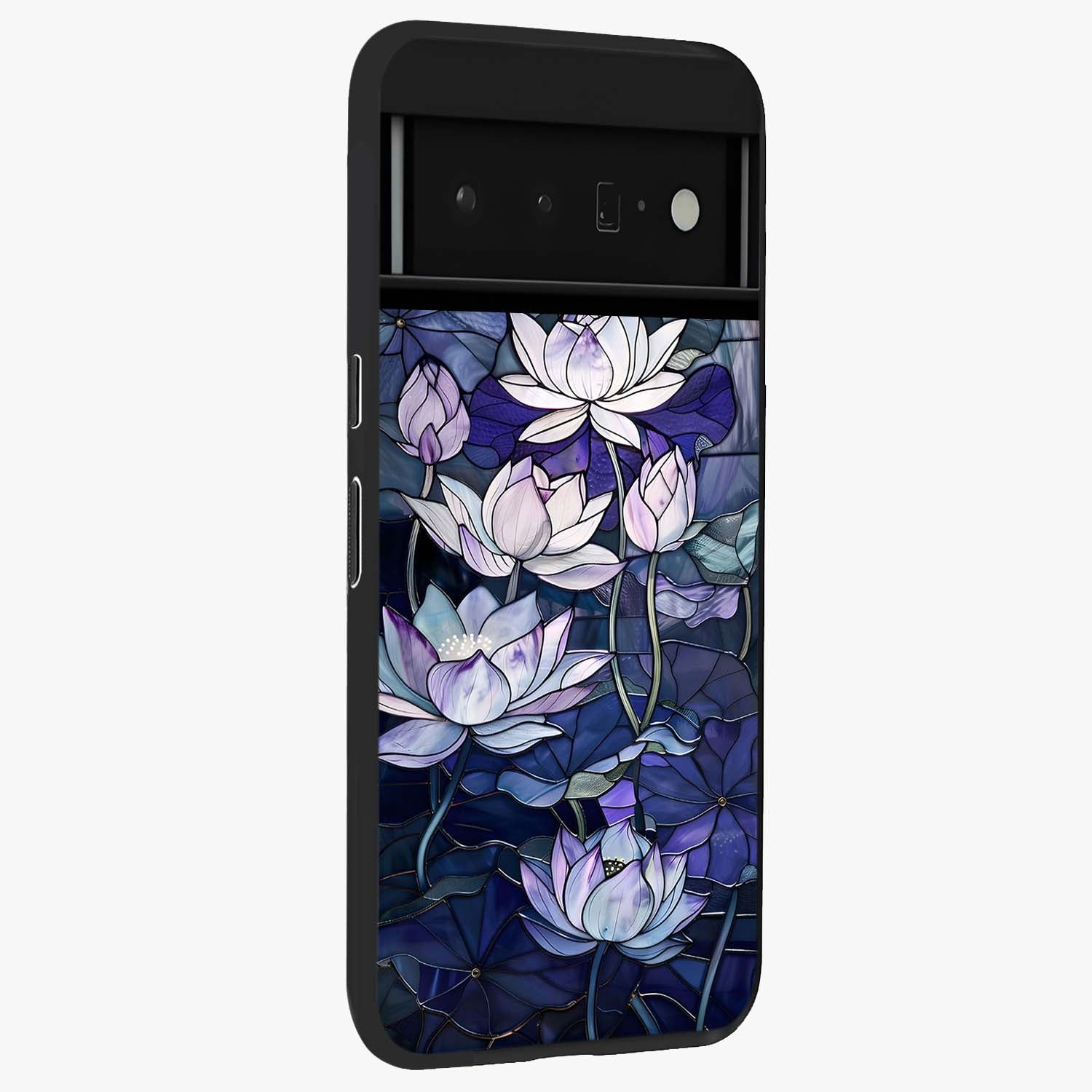 Gloss Petal Rush Glass Case upright view showcasing dynamic floral petal artwork with modern botanical theme.
