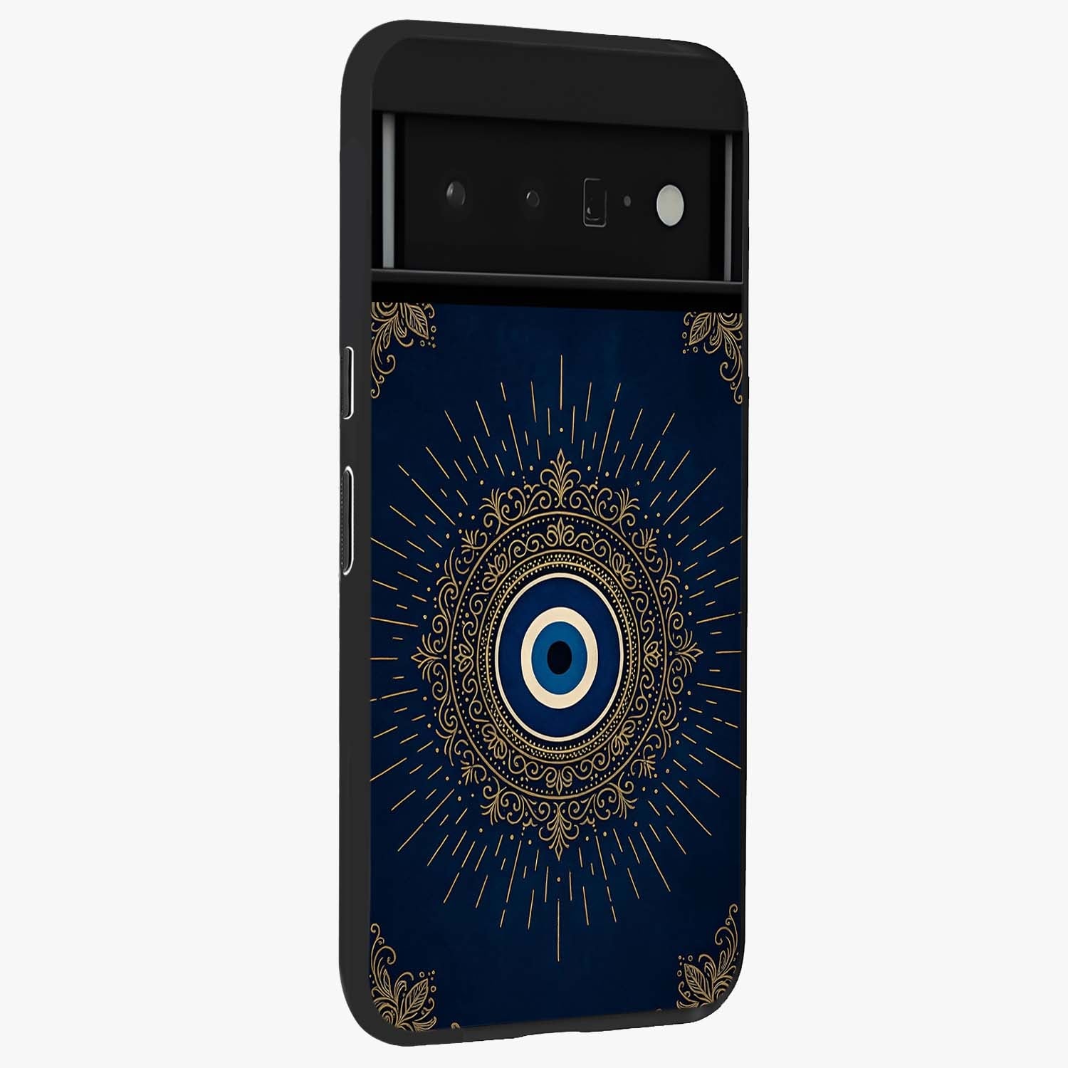 Golden Celestial Charm Glass Case upright view showcasing radiant celestial artwork with elegant golden theme.