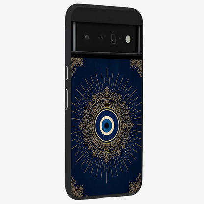 Golden Celestial Charm Glass Case upright view showcasing radiant celestial artwork with elegant golden theme.