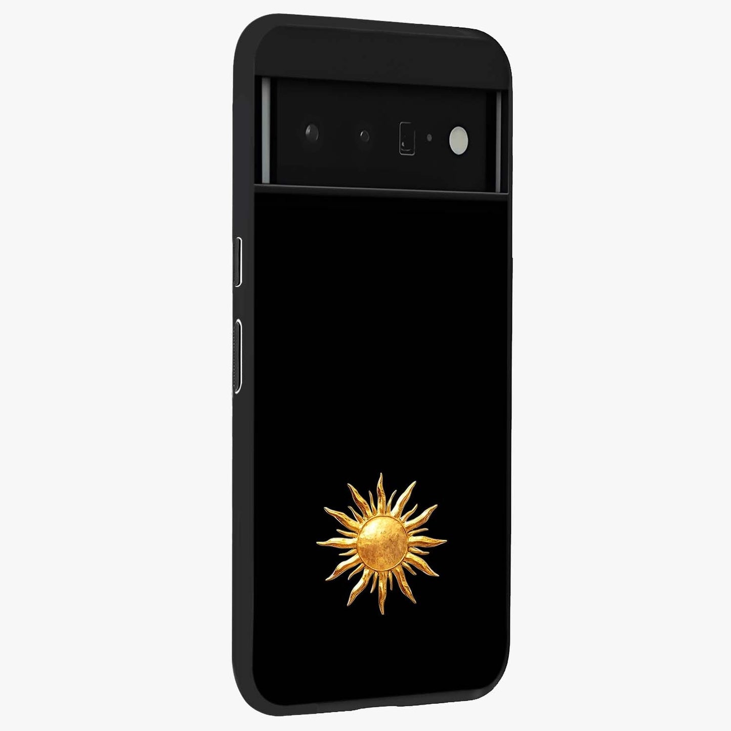 Golden Sun Minimalism Glass Case upright view showcasing haunting graveyard artwork with dramatic dark theme.