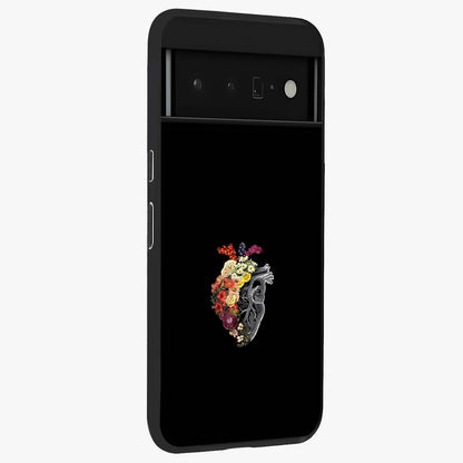 Heart With Flowers Glass Case upright view showcasing decorative heart and floral artwork with sweet romantic theme.