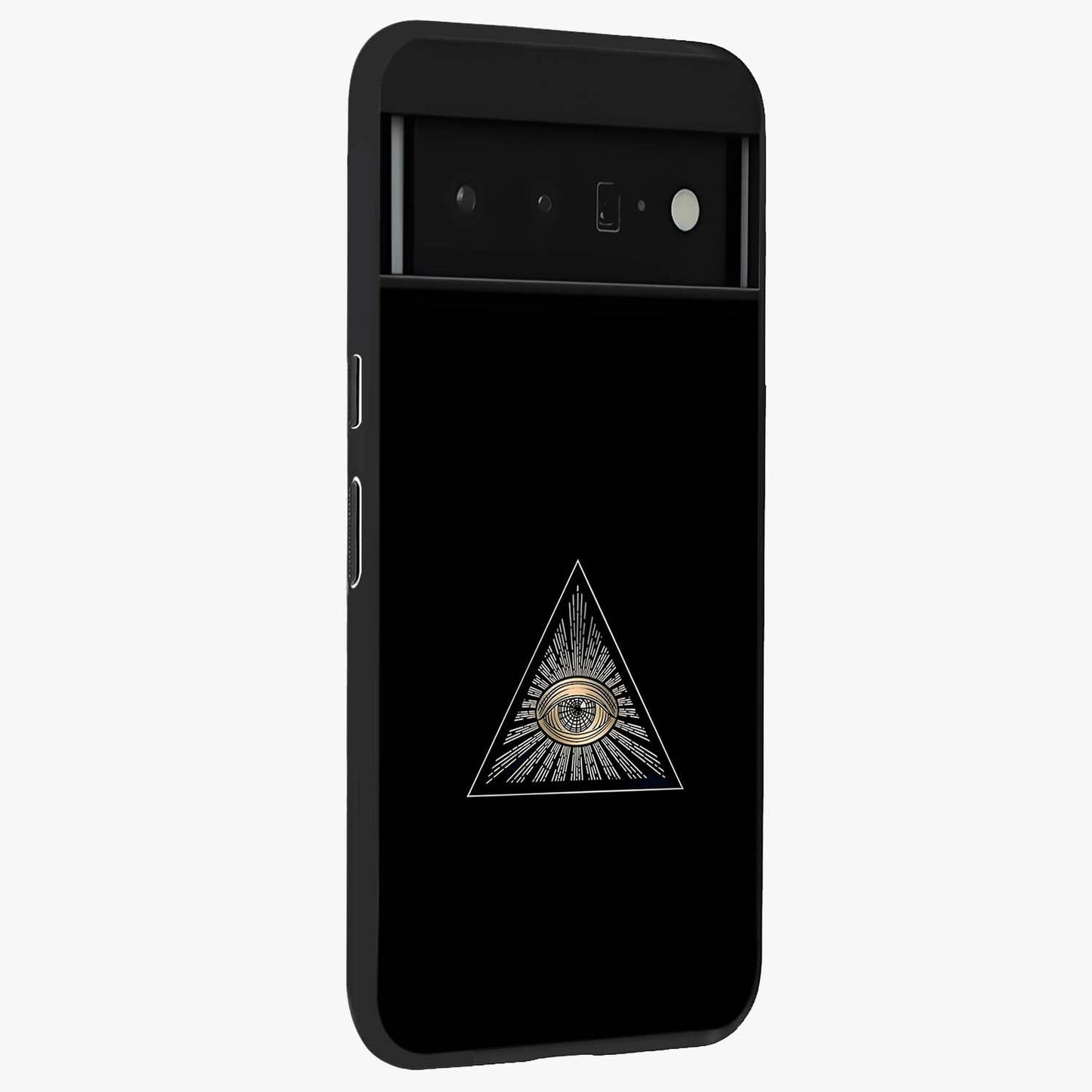 Illuminati Evil Glass Case upright view showcasing striking illuminati artwork with mysterious symbolic theme.