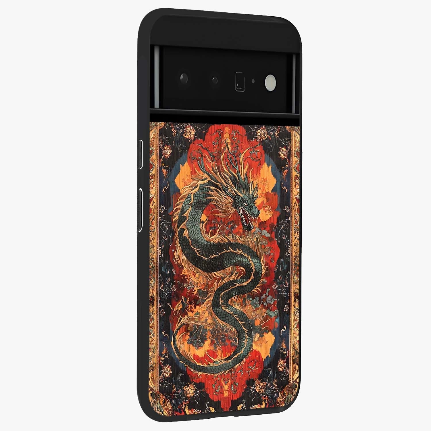 Inferno Dragon Soul Glass Case upright view showcasing intense dragon artwork with fantasy fire theme.