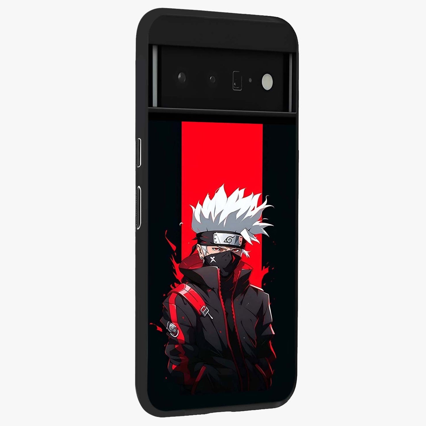 Kakashi Scarlet Shadow Glass Case upright view showcasing intense anime ninja artwork with dark action theme.