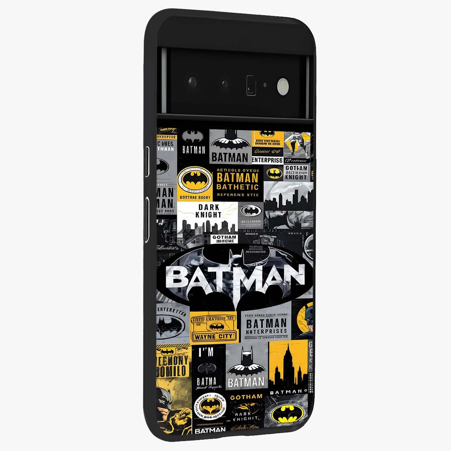 Knight Gotham Rise Glass Case upright view showcasing bold vigilante themed artwork with gothic city vibe.
