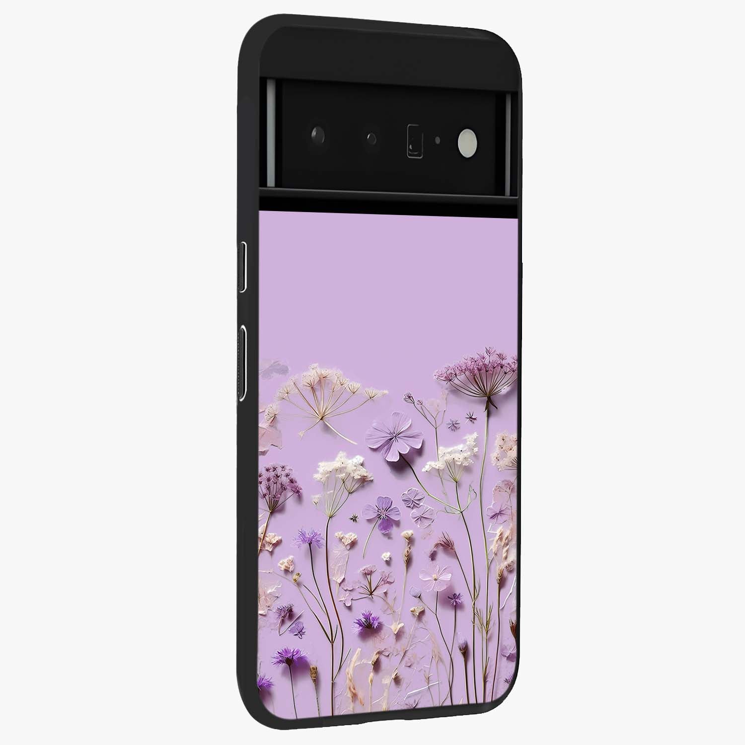 Lavender Blossom Dream Glass Case upright view showcasing delicate lavender blossom artwork with peaceful floral theme.