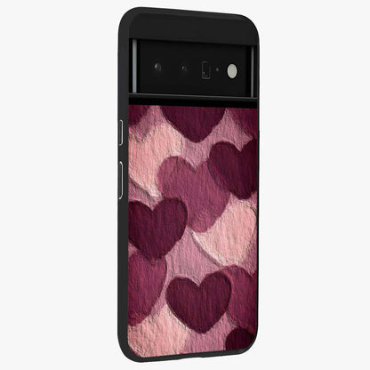 Layered Paper Hearts Glass Case upright view showcasing decorative layered heart artwork with sweet love theme.