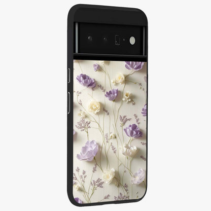 Lilac Breeze Harmony Glass Case upright view showcasing delicate lilac artwork with peaceful floral theme.