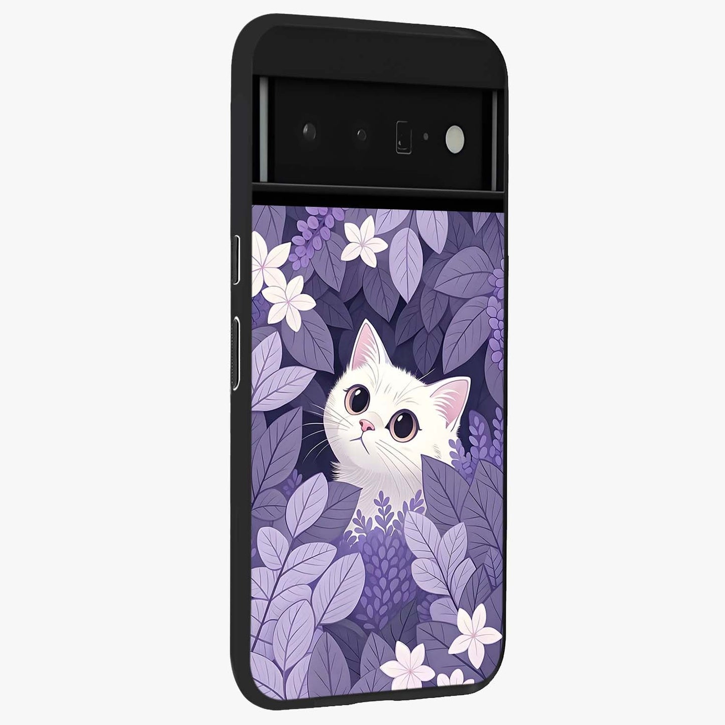 Lilac Hide Peek Cat Glass Case upright view showcasing charming cat artwork with adorable peek theme.