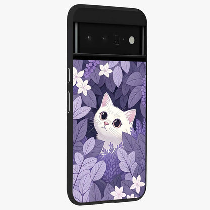 Lilac Hide Peek Cat Glass Case upright view showcasing charming cat artwork with adorable peek theme.