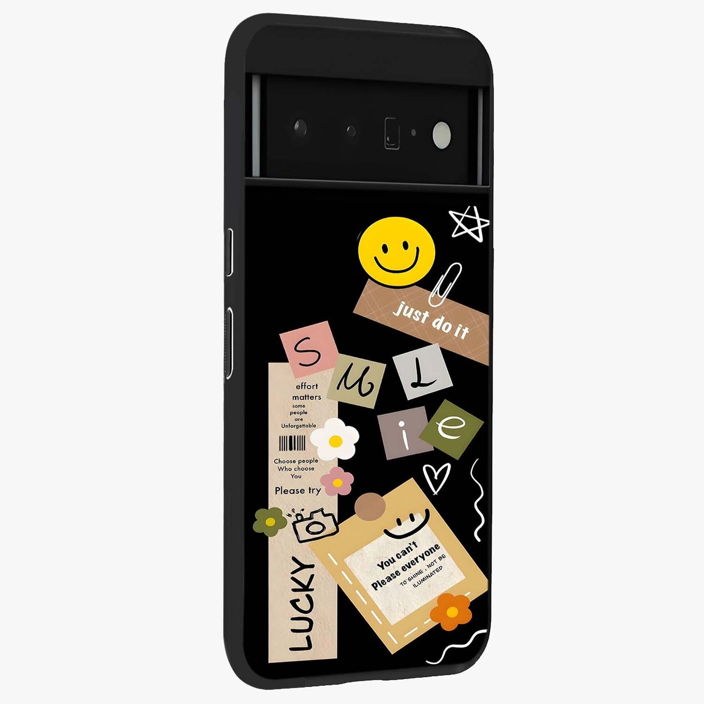 Lucky Aesthetic Collage Glass Case upright view showcasing vibrant collage artwork with youthful aesthetic theme.