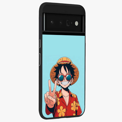 Luffy Summer Anime Vibe Glass Case upright view showcasing dynamic anime artwork with bright adventurous theme.