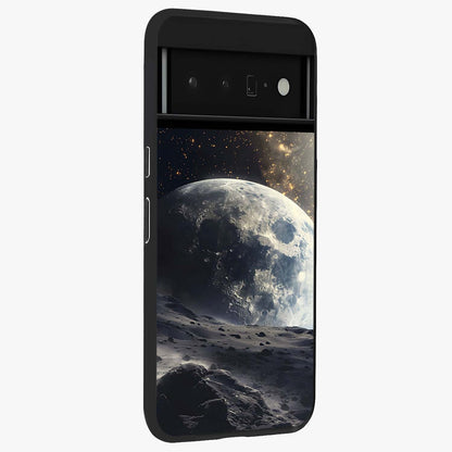 Lunar Horizon Glow Glass Case upright view showcasing radiant lunar artwork with calm cosmic theme.