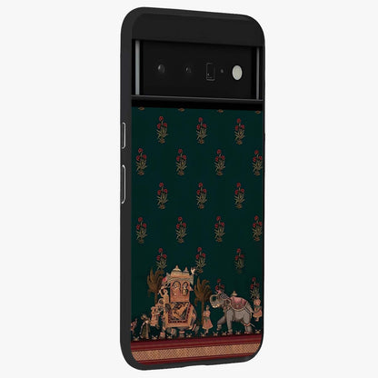 Macmerise Glass Case upright view showcasing bold artistic artwork with contemporary design theme.