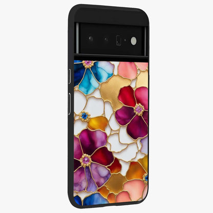 Marble Flower Pattern Glass Case upright view showcasing decorative marble flower artwork with refined style.