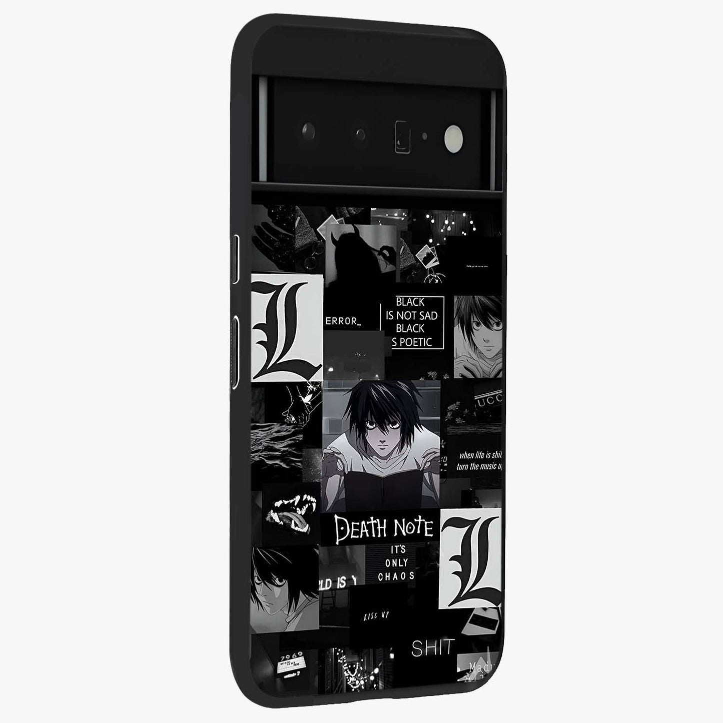 Midnight Chaos Mind Glass Case upright view showcasing expressive abstract artwork with bold dark theme.