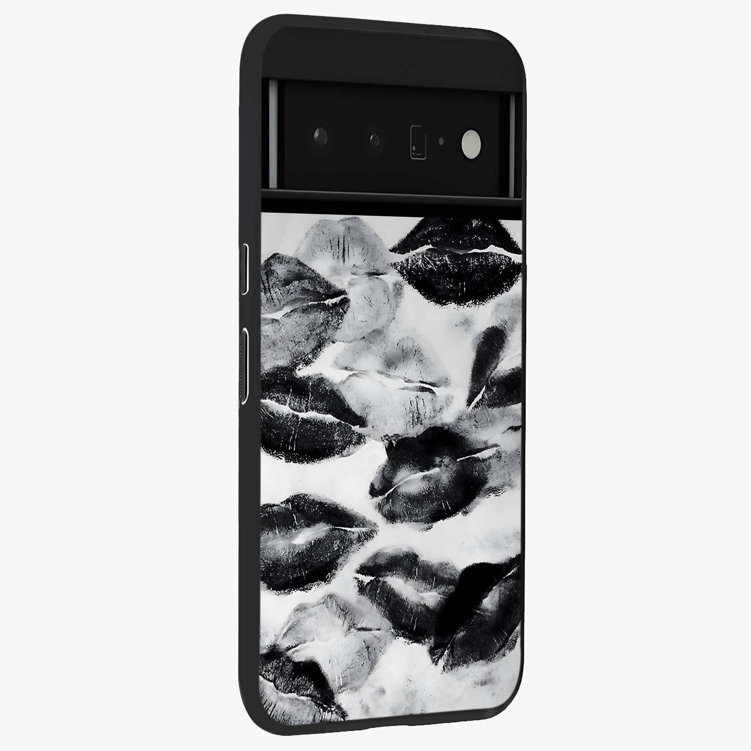 Midnight Kiss Marks Glass Case upright view showcasing stylish kiss mark artwork with trendy romantic theme.