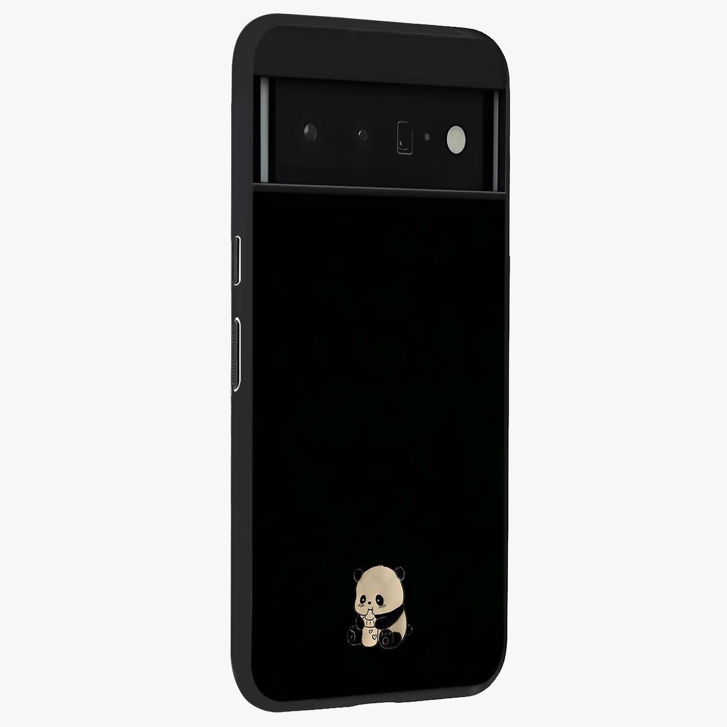 Midnight Panda Love Glass Case upright view showcasing charming panda artwork with playful romantic theme.