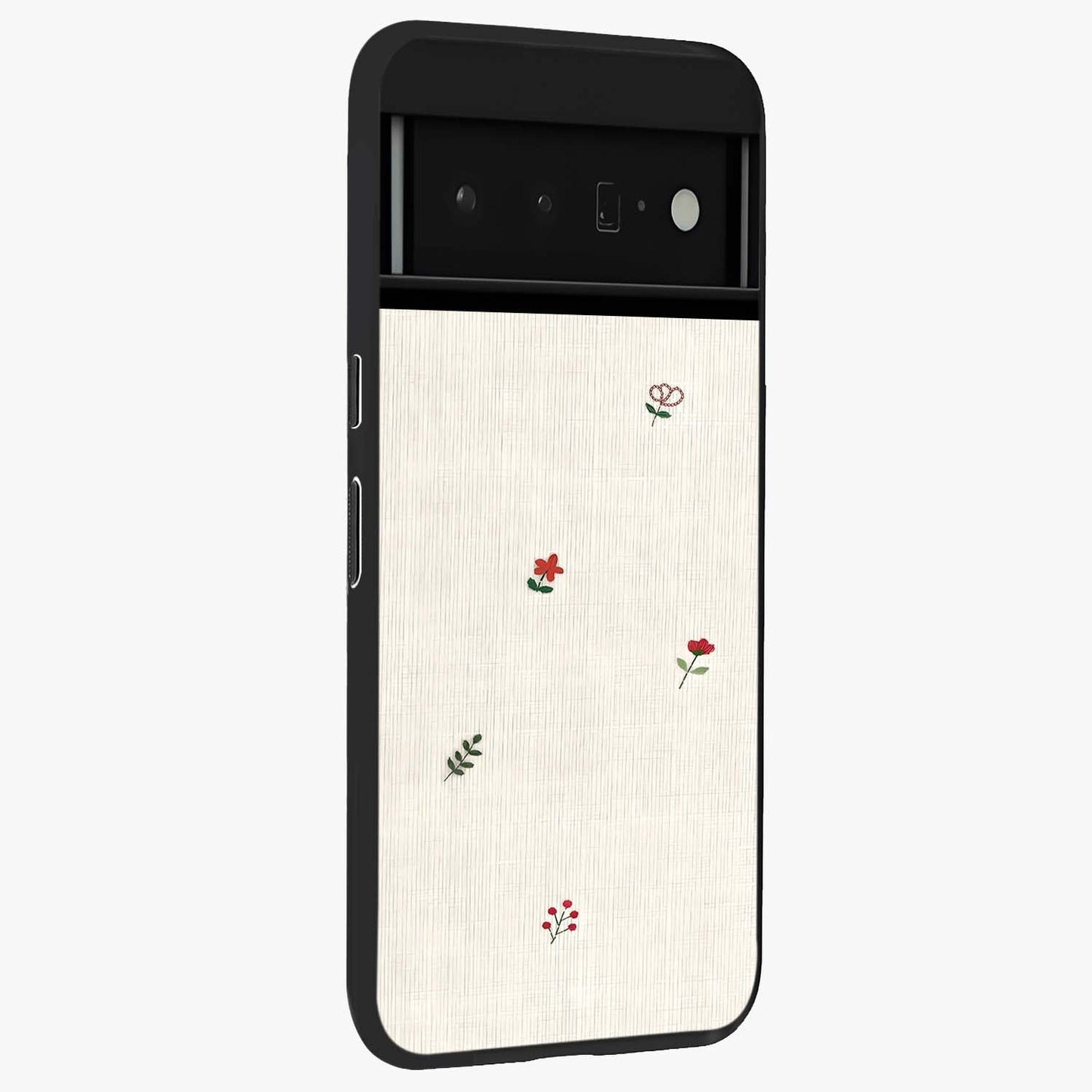 Minimalistic Blue With White Flower Pattern Glass Case upright view showcasing clean white flower artwork with calming blue theme.