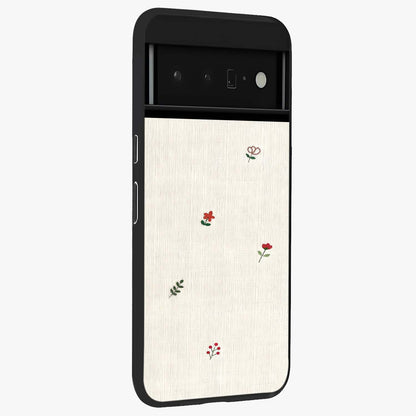 Minimalistic Blue With White Flower Pattern Glass Case upright view showcasing clean white flower artwork with calming blue theme.