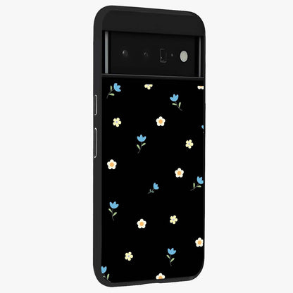 Minimal Petal Whispers Glass Case upright view showcasing elegant floral artwork with modern minimalist style.