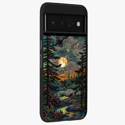 Moonlight Forest Dream Glass Case upright view showcasing magical forest artwork with calm night theme.