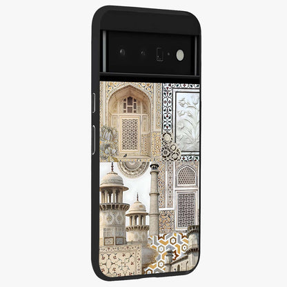 Mughal Marble Legacy Glass Case upright view showcasing ornate Mughal design with luxurious traditional theme.